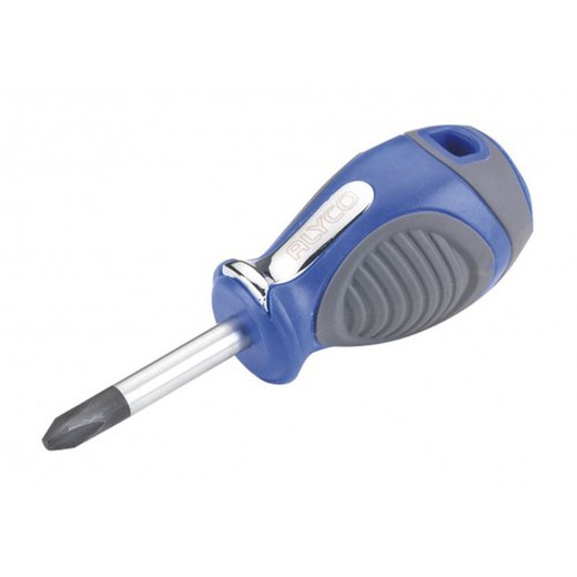 Destornillador Corto De Boca Philips PH Con Varilla de 38 mm, Ideal Para Trabajos En Espacios Reducidos Con Mango Bimaterial ALYCO, Referencia 119035 PH1 y Referencia 119036 PH2