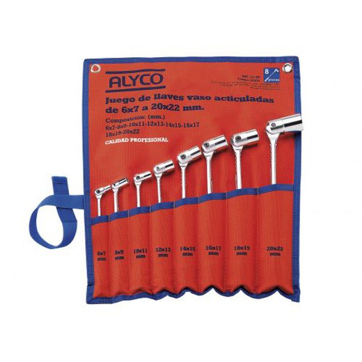 Juego De Doble Llave De Vaso Articulada ( 8 llaves ). En Bolsa De Nylon ALYCO