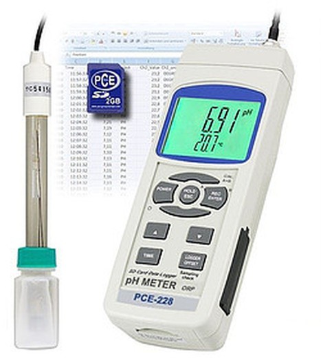 Medidor De Ph Pce-228.  Es Un Equipo De Mano De Fácil Manejo Que Sirve Para Medir Ph / Mv / °C. El Medidor De Ph Almacena Los Valores De Ph Y La Temperatura Directamente En Una Tarjeta Sd O Se Pueden Transmitir A Un Pc Mediante La Interfaz Rs-232,Opcinal