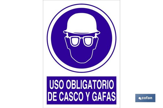 Uso Obligatorio De Casco Y Gafas Señal Adhesiva