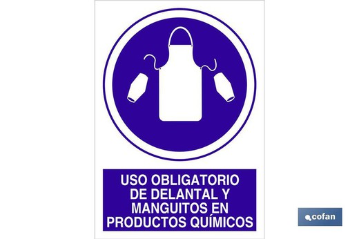 Uso Obligatorio De Delantal Y Manguitos En Productos Químicos  Señal Adhesiva