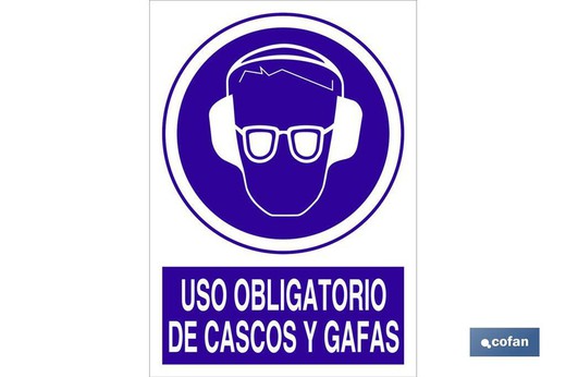 Uso Obligatorio De Cascos Y Gafas  Señal Adhesivo