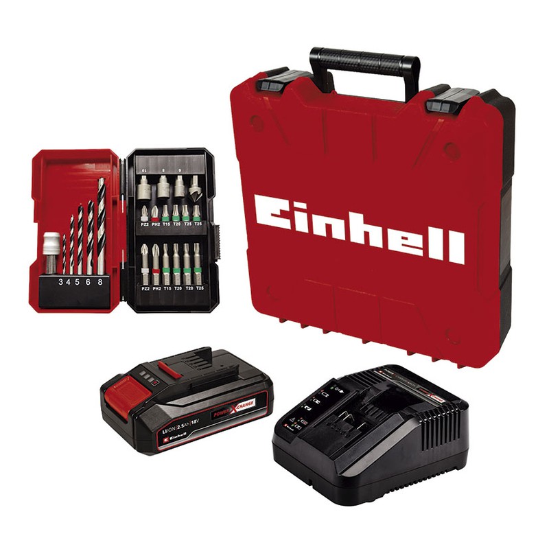 Atornillador percutor batería EINHELL TE-CD 18/2 + 22 accesorios Potente  robusto y versátil. Ref. 5900X79 — Ferretería Miranda