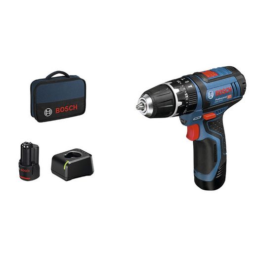 Atornillador percutor BOSCH a batería GSB12V-15. Portabrocas automático de 10 mm. Ref. 5585X557