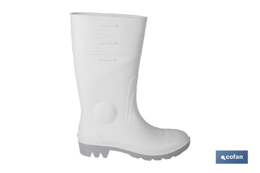 Bota de Agua | Alta de Seguridad S-4 | Color Blanco | Puntera de Acero | Fabricada en PVC-Nitrilo.Modelo Sanabria