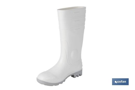 Bota de Agua | Alta de Seguridad S-4 | Color Blanco | Puntera de Acero | Fabricada en PVC-Nitrilo.Modelo Sanabria