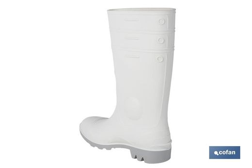Bota de Agua | Alta de Seguridad S-4 | Color Blanco | Puntera de Acero | Fabricada en PVC-Nitrilo.Modelo Sanabria
