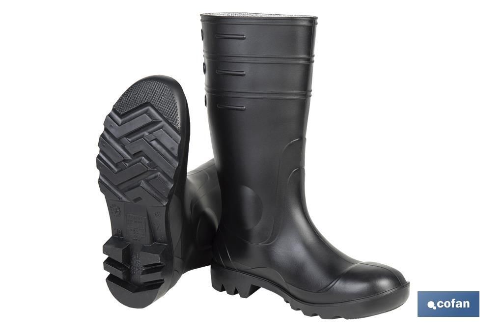 Botas de agua altas S-5 | Calzado de seguridad | Color: negro | Protección reforzada | Disponible desde la talla 38 hasta la 47. Modelo Albufera. 38