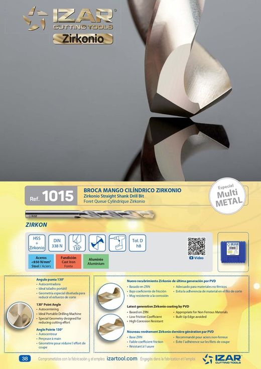 Broca de Zirkonio Especial Multi Metal Mango Cilindrico , Ref. 1015