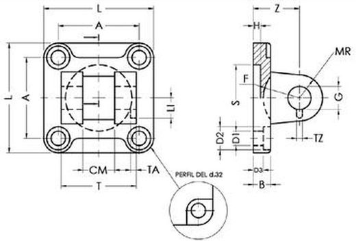 Charnela Hembra Estrecha Para Articulacion A Escuadra Con Rotula Din648k - Aluminio, Ref. Vcd