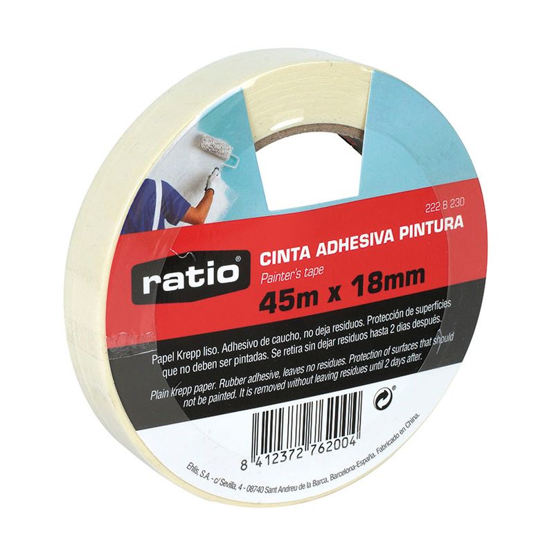 Cinta adhesiva de pintor RATIO 45 metros. Referencia 222B 18,00 mm