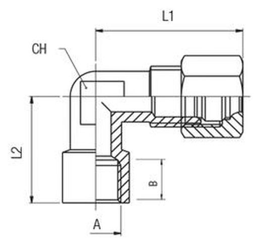 Racor en Codo con Rosca Hembra y Bicono Universal, tubo de 4 a 18, rosca de 1/8 a 3/4, Referencia 13290