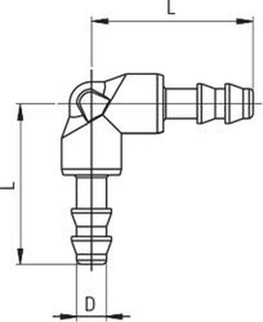 Racor Codo Intermedio Mini Para Tubo, Referencia 15130