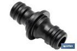 Conector doble para mangueras de jardín | Rosca macho para empalmes | Polietileno | Rápido de instalar. Referencia 90014011.