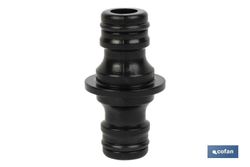 Conector doble para mangueras de jardín | Rosca macho para empalmes | Polietileno | Rápido de instalar. Referencia 90014011.