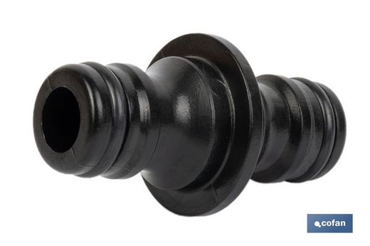 Conector doble para mangueras de jardín | Rosca macho para empalmes | Polietileno | Rápido de instalar. Referencia 90014011.