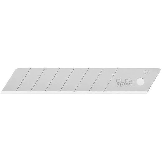 Hoja de corte plateada de 18 milímetros . Cuchilla Troceable Olfa  . Referencia  Lb-10.