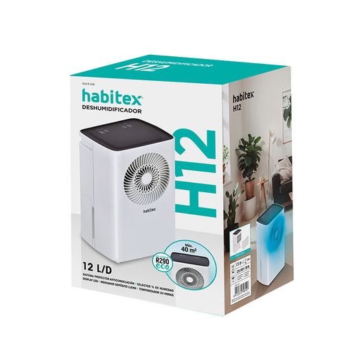 Deshumidificador HABITEX H-12 El refrigerante es eco de gas natural R290. Referencia 9310R12LD