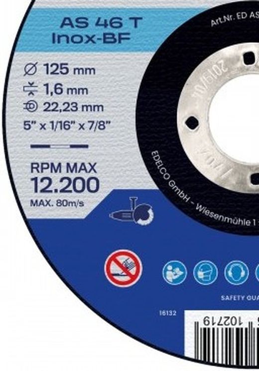 Disco de corte metal para máquina portátil AS 46 T INOX Superior. Edelco.