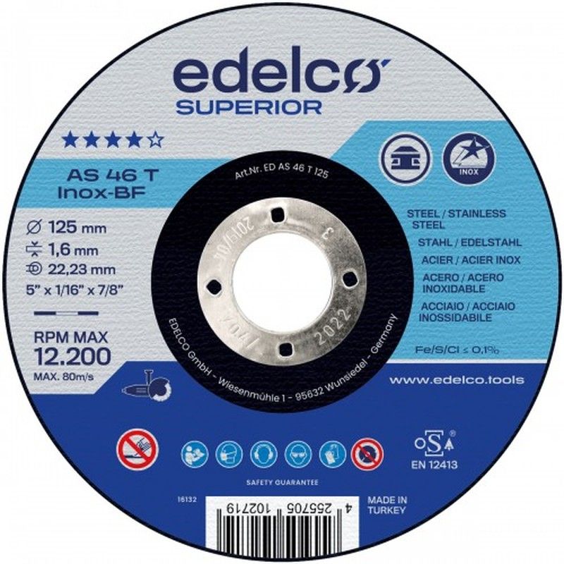 Disco de corte metal para máquina portátil AS 46 T INOX Superior. Edelco.