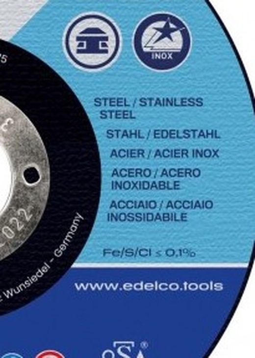 Disco de corte metal para máquina portátil AS 60 T INOX Superior. Edelco.EDAS60T115-125