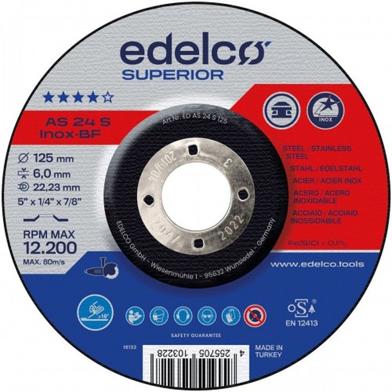 Disco de desbaste para máquina portátil AS 24 S INOX Superior. Edelco 115 Mm