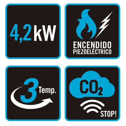 Estufa de gas HABITEX llama azul EG355 Con quemador de llama libre. Ref. 9310R355