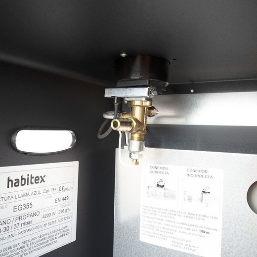 Estufa de gas HABITEX llama azul EG355 Con quemador de llama libre. Ref. 9310R355