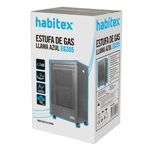 Estufa de gas HABITEX llama azul EG355 Con quemador de llama libre. Ref. 9310R355