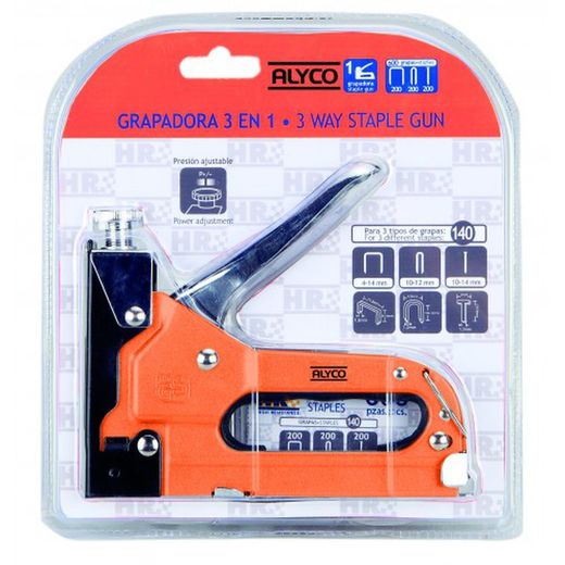 Grapadora Manual 3 En 1 Para Uso Con 3 Tipos De Grapas ALYCO ORANGE, Referencia 171275