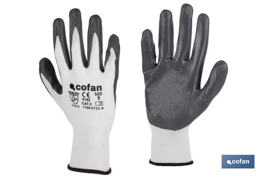 Guantes 100 % de poliéster | Impregnados para mayor seguridad | Flexibles | Protección y confort | Sin costuras Nitrilo Gris. Referencia 11000123