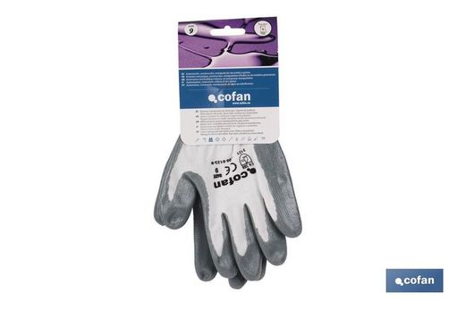 Guantes 100 % de poliéster | Impregnados para mayor seguridad | Flexibles | Protección y confort | Sin costuras Nitrilo Gris. Referencia 11000123