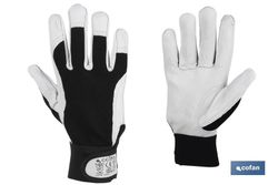 Guantes de vacuno con dorso de tela | Cierre de velcro | Muñequera elástica | Protección y seguridad | Comodidad y confort. Referencia 11000075