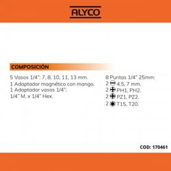 Juego 21 Piezas De Puntas, Vasos Y Adaptador Magnético Con Mango En Soporte Plástico ALYCO ORANGE, Referencia 170461