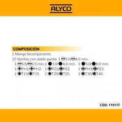 Juego De 20 Destornilladores Con Varilla Intercambiable Y Mango Bimaterial En Bolsa De Nylon ALYCO, Referencia 119117