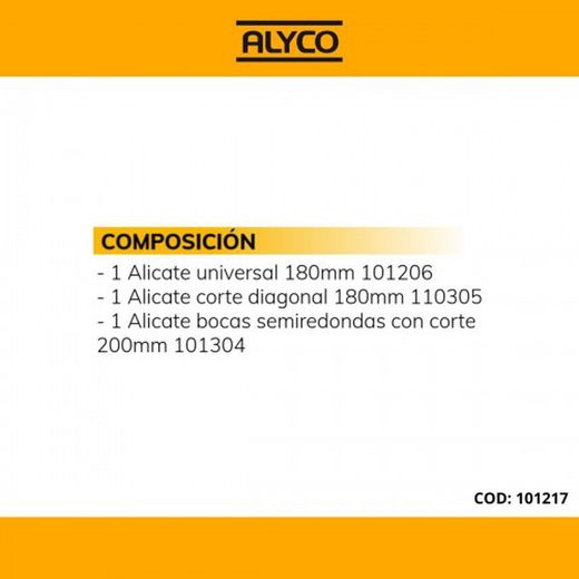 Juego De 3 Alicates De Alta Potencia En Caja De Plástico ALYCO, Referencia 101217