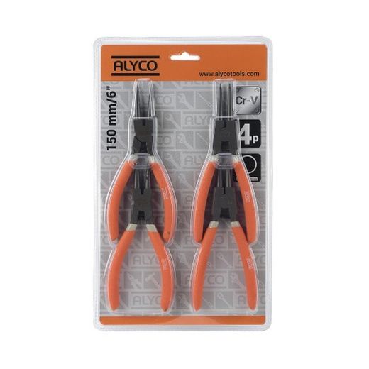 Juego De 4 Alicates Para Arandelas Seeger De 150 Milimetros En Blister ALYCO ORANGE, Referencia 170582