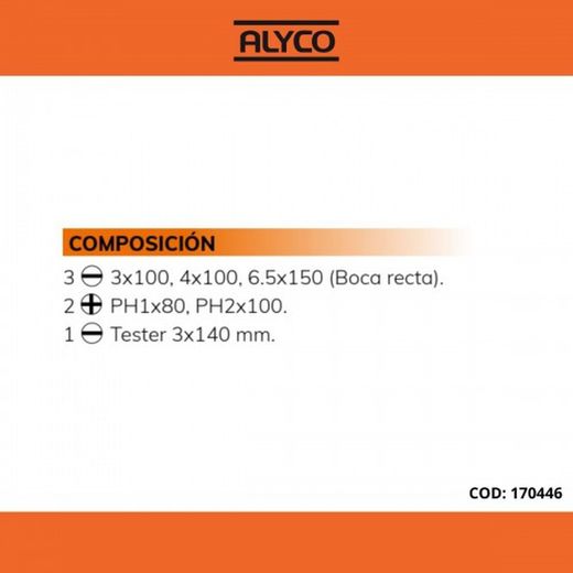 Juego De 6 Destornilladores Aislados 1000V VDe En Caja Cartón ALYCO ORANGE, Referencia 170446