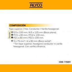 Juego de seis destornilladores pasantes con diferentes bocas y mango bimaterial Alyco, Referencia 119201