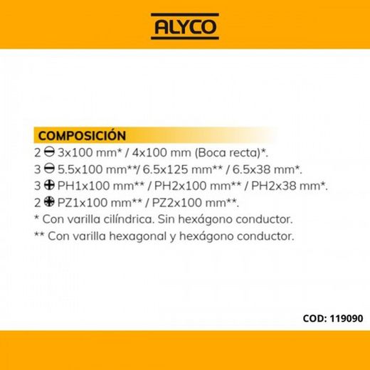 Juego De 10 Destornilladores En Caja De Plástico ALYCO, Referencia 119090