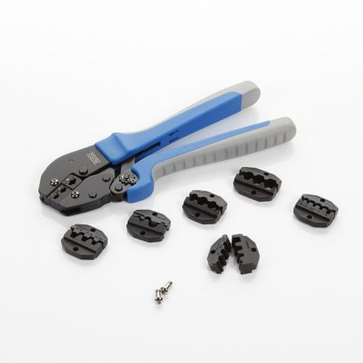 Juego de prensaterminales con 7 cabezas intercambiables, llave allen y tornillos de recambio Alyco Referencia 108352