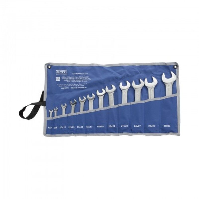 Juego De 12 Llaves Fijas De 2 Bocas Abiertas De 6x7-30x32,  En Bolsa De Nylon ALYCO, Referencia 191086
