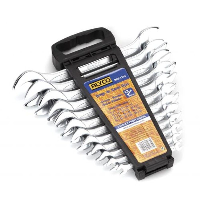 Juego De 12 Llaves Fijas De Dos Bocas Abiertas De 6x7-30x32, En Soporte De Plástico ALYCO, Referencia 191085