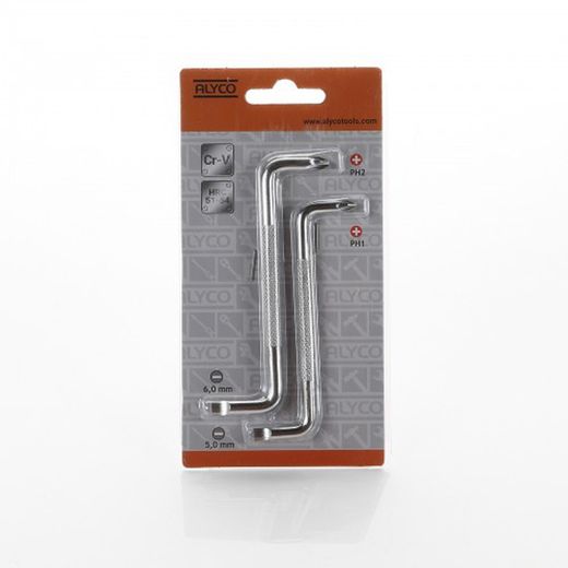 Juego De 2 Llaves Acodadas De Doble Punta ALYCO ORANGE Ph1x5mm/Ph2x6mm, Referencia 170695