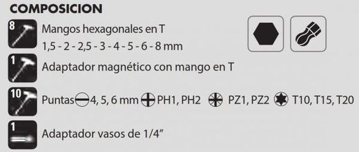Juego 20 Piezas Mangos En T+ 10 Puntas
