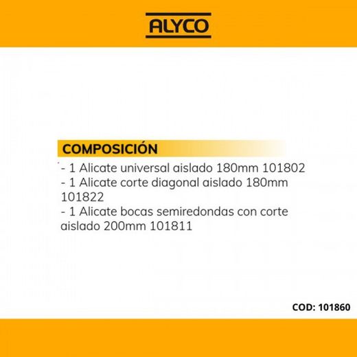 Juego De 3 Alicates Aislados VDE En Caja Plástico ALYCO, Referecia 101860