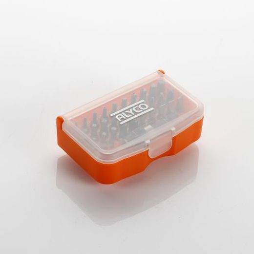 Juego De 30 Puntas De Atornillar De 1/4" Y Adaptador En Caja De Plástico ALYCO ORANGE, Referencia 170490