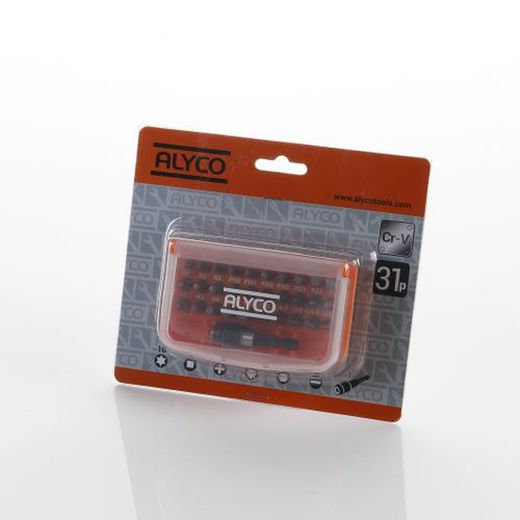 Juego De 30 Puntas De Atornillar De 1/4" Y Adaptador En Caja De Plástico ALYCO ORANGE, Referencia 170490