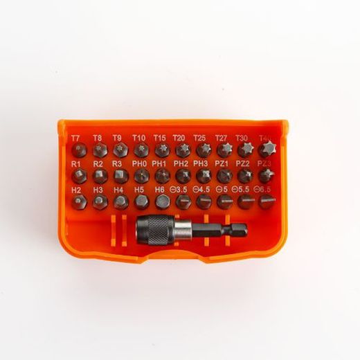 Juego De 30 Puntas De Atornillar De 1/4" Y Adaptador En Caja De Plástico ALYCO ORANGE, Referencia 170490