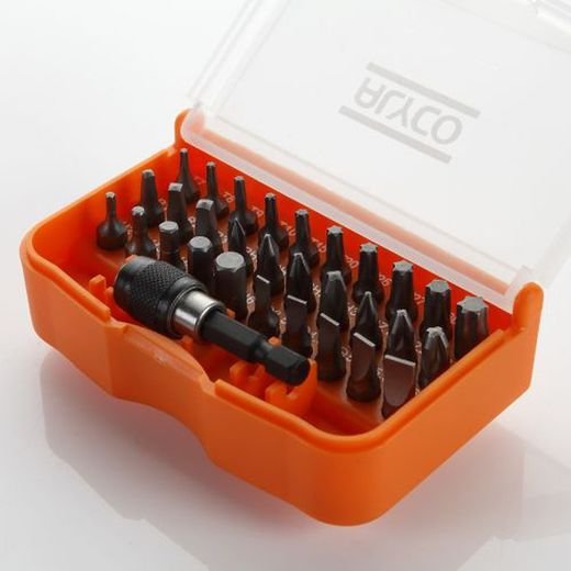 Juego De 30 Puntas De Atornillar De 1/4" Y Adaptador En Caja De Plástico ALYCO ORANGE, Referencia 170490